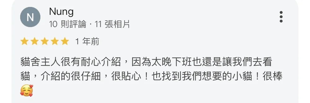 Nung的原始 Google 評論截圖